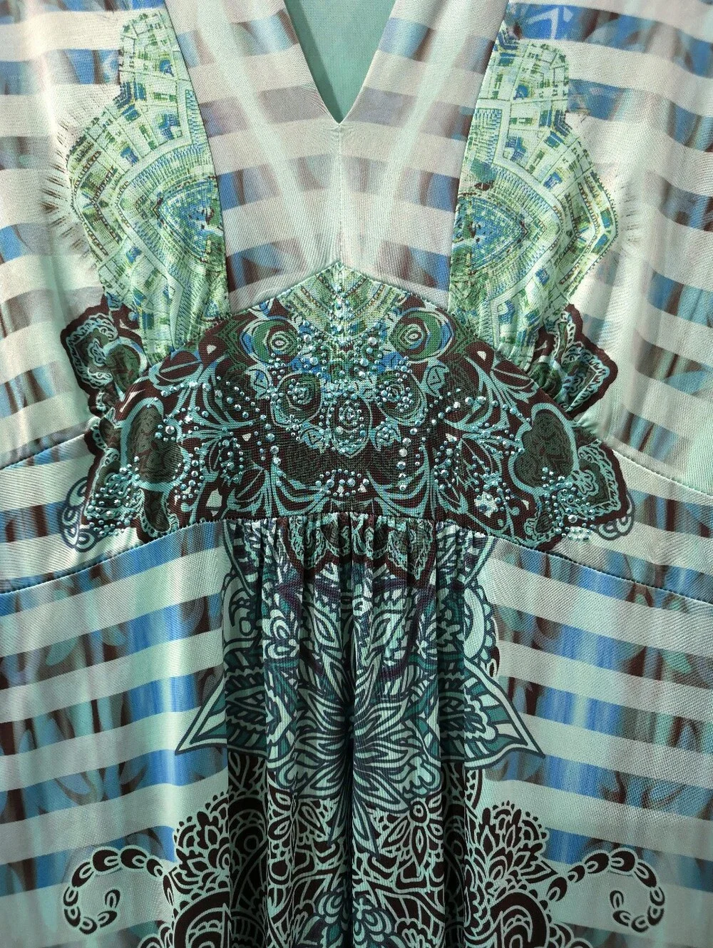 WORLD UNITY Boho Summer Resort Sleeveless V-Neck Maxi Dress, Stretchy, Size XL - Picture 4 of 15